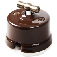 Нажмите для увеличения Выключатель одноклавишный (проходной) 2-х позиционный фарфоровый Salvador ОР11BR, коричневый